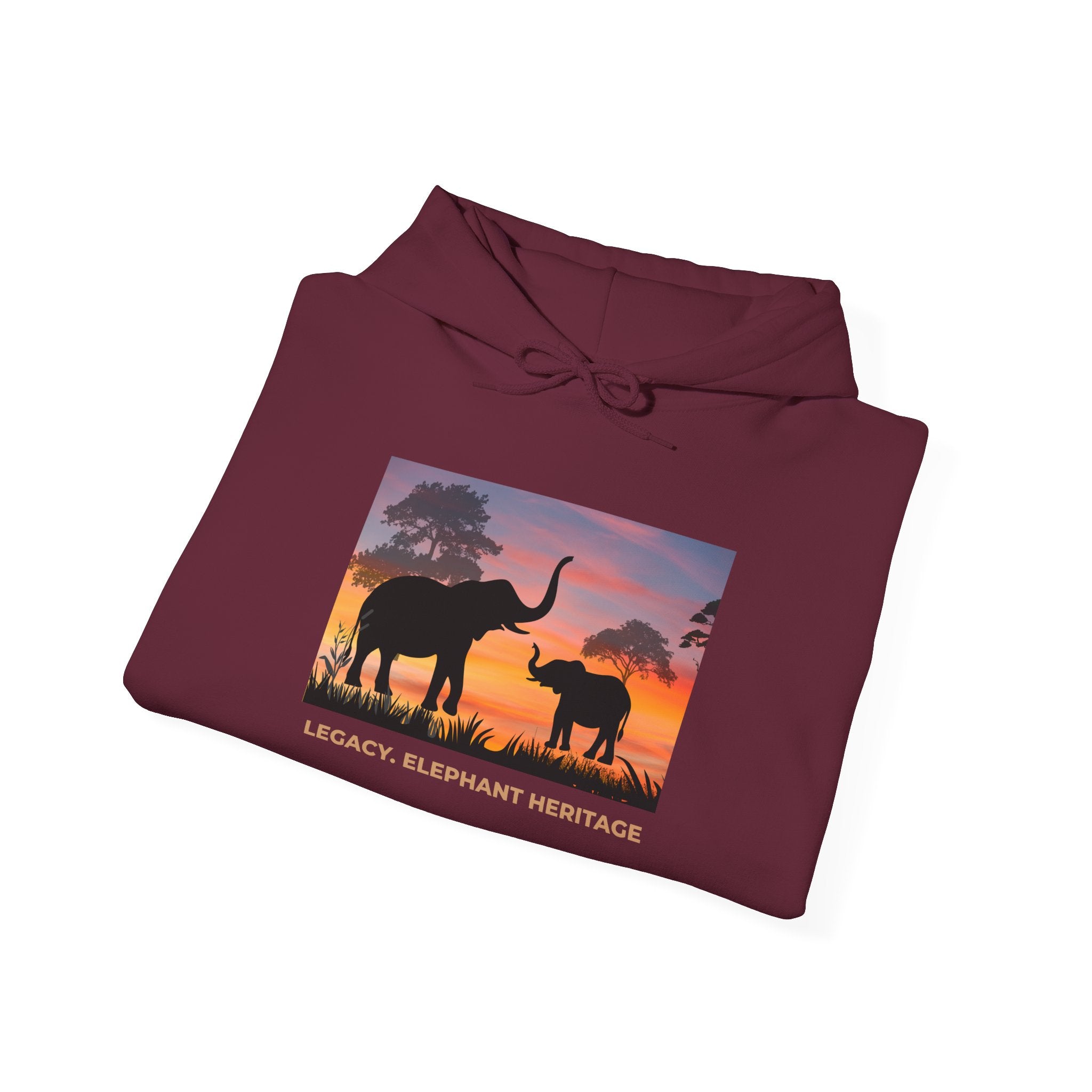 Elephant Heritage Hoodie — Sunset Silhouette "Legacy. Elephant Heritage"
