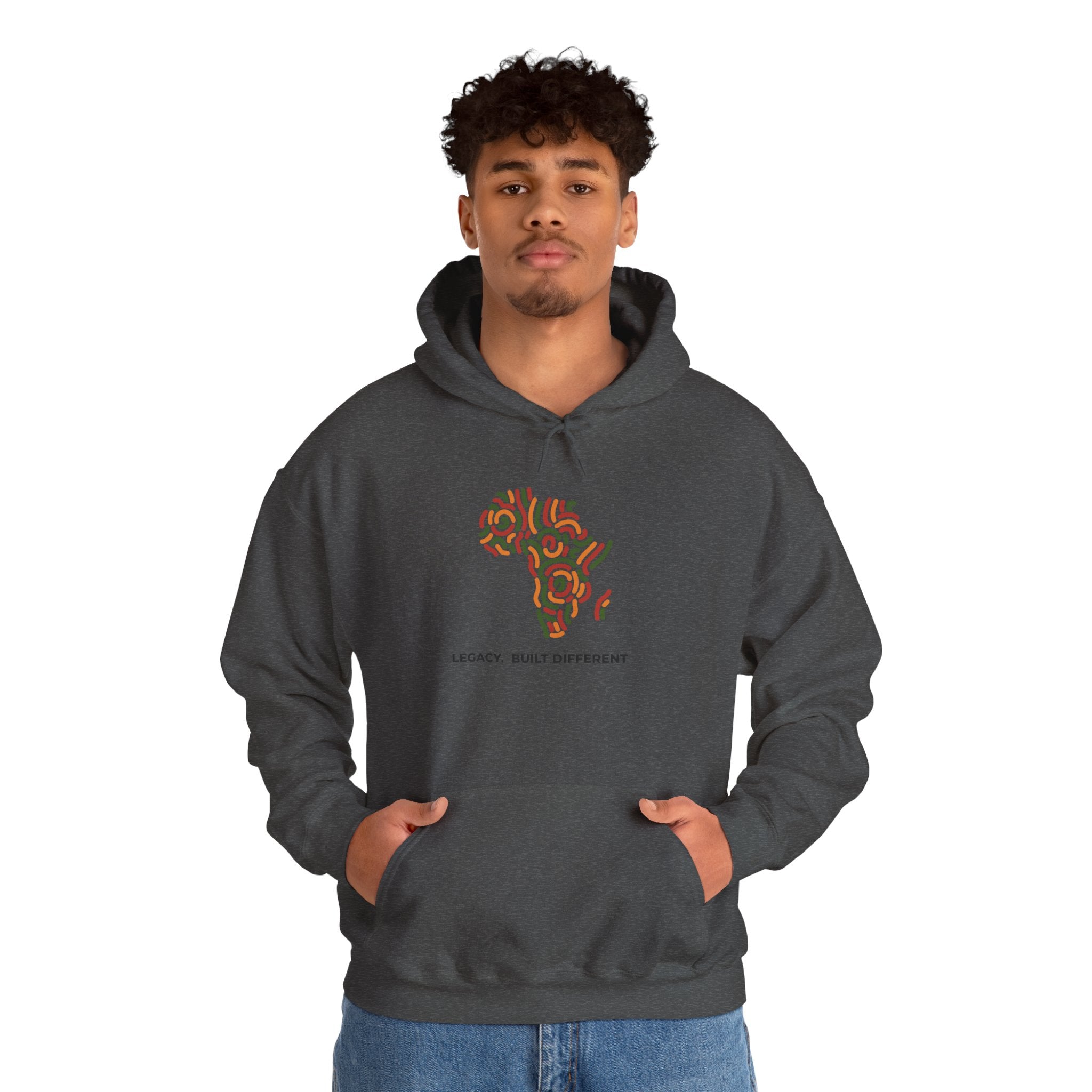 Africa Pattern Hoodie — "Legacy: Built Different" Graphic Sweatshirt