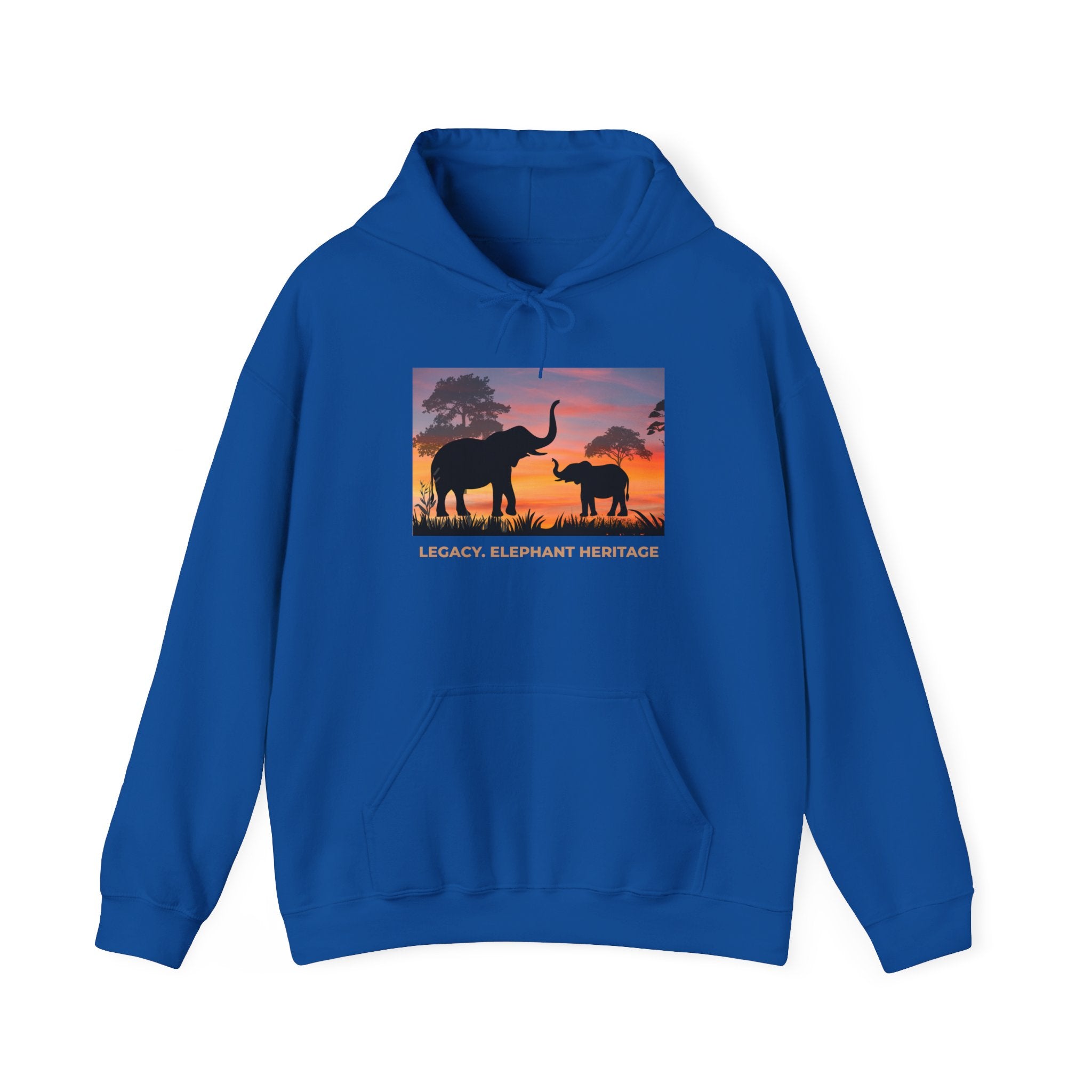 Elephant Sunset Hoodie — "Legacy, Elephant Heritage" Graphic Sweatshirt