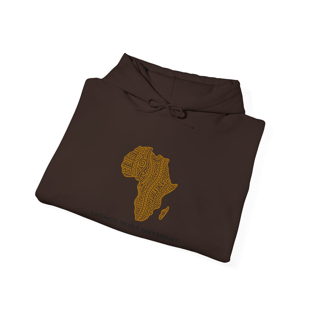 Africa Map Hoodie — 'Legacy. Built Different.' Cultural Pattern Pullover
