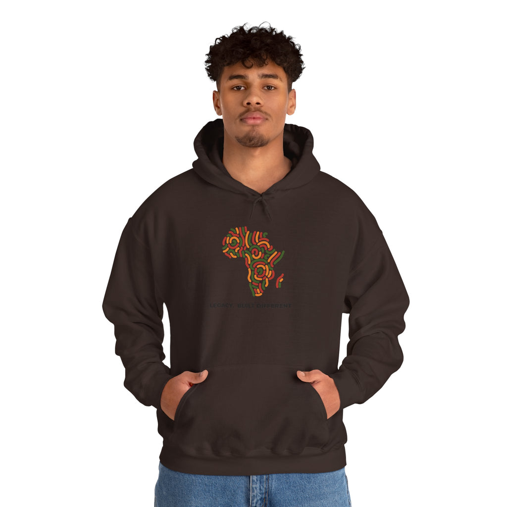 Africa Pattern Hoodie — "Legacy: Built Different" Graphic Sweatshirt