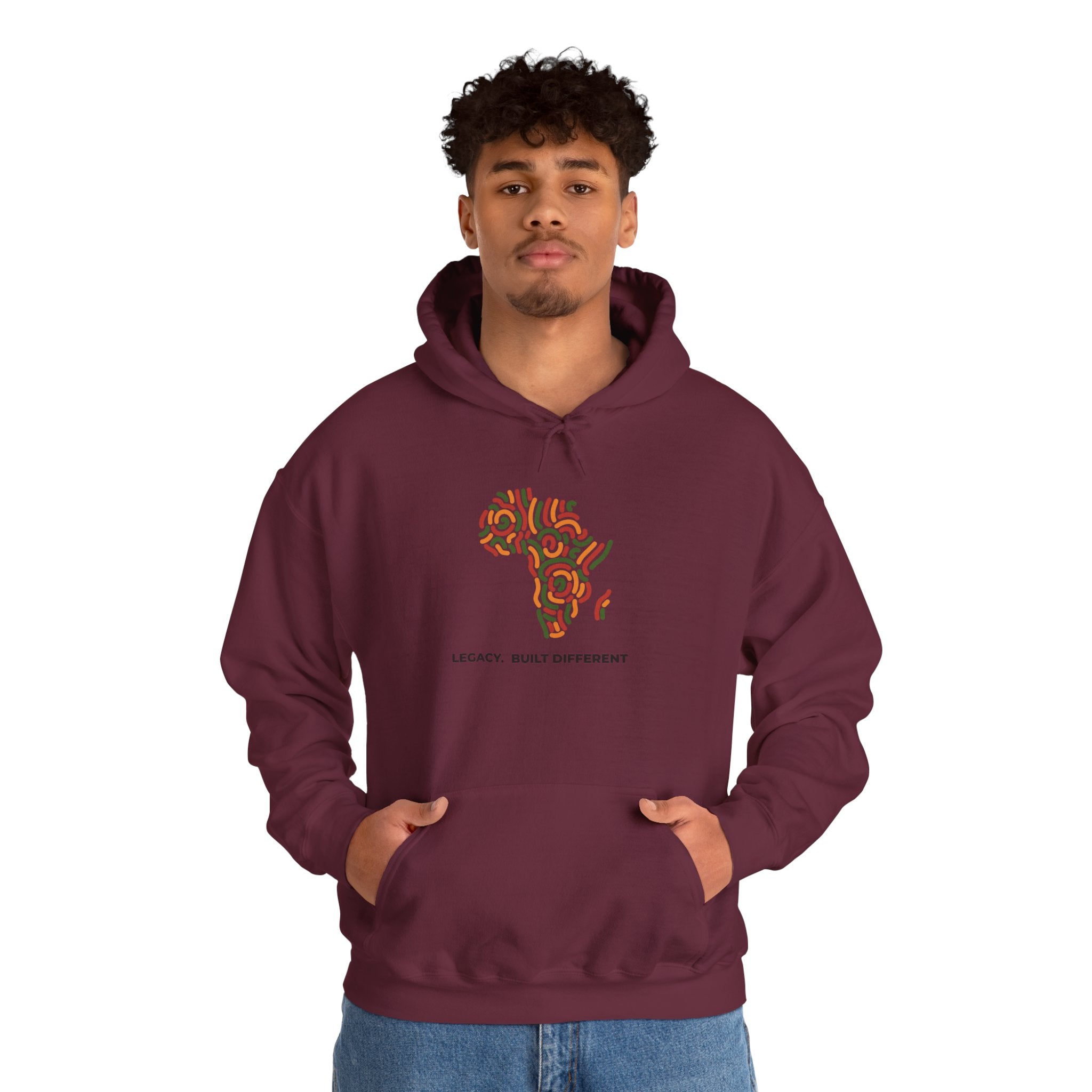 Africa Pattern Hoodie — "Legacy: Built Different" Graphic Sweatshirt