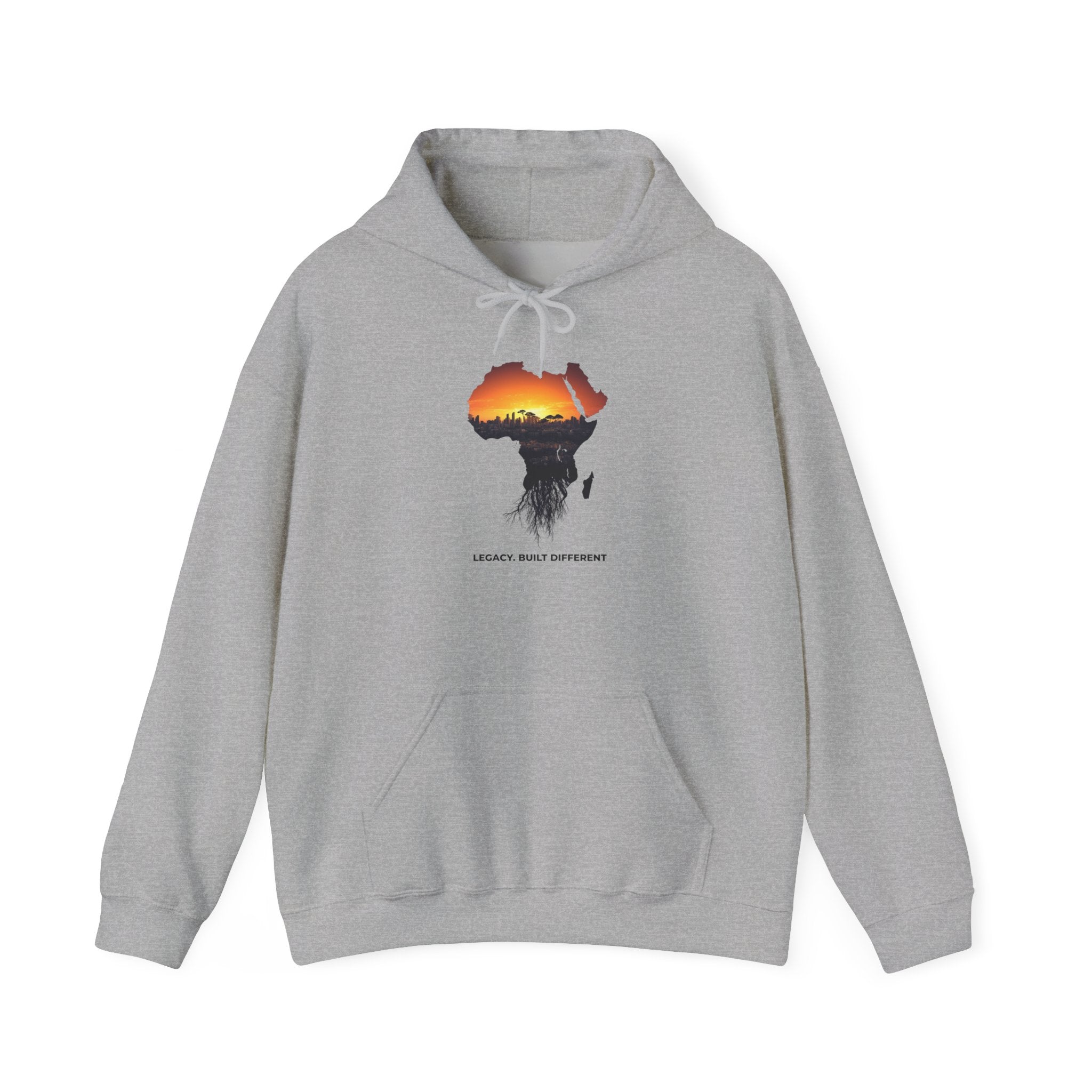 Africa Sunset Hoodie — "Legacy. Built Different." Graphic Pullover