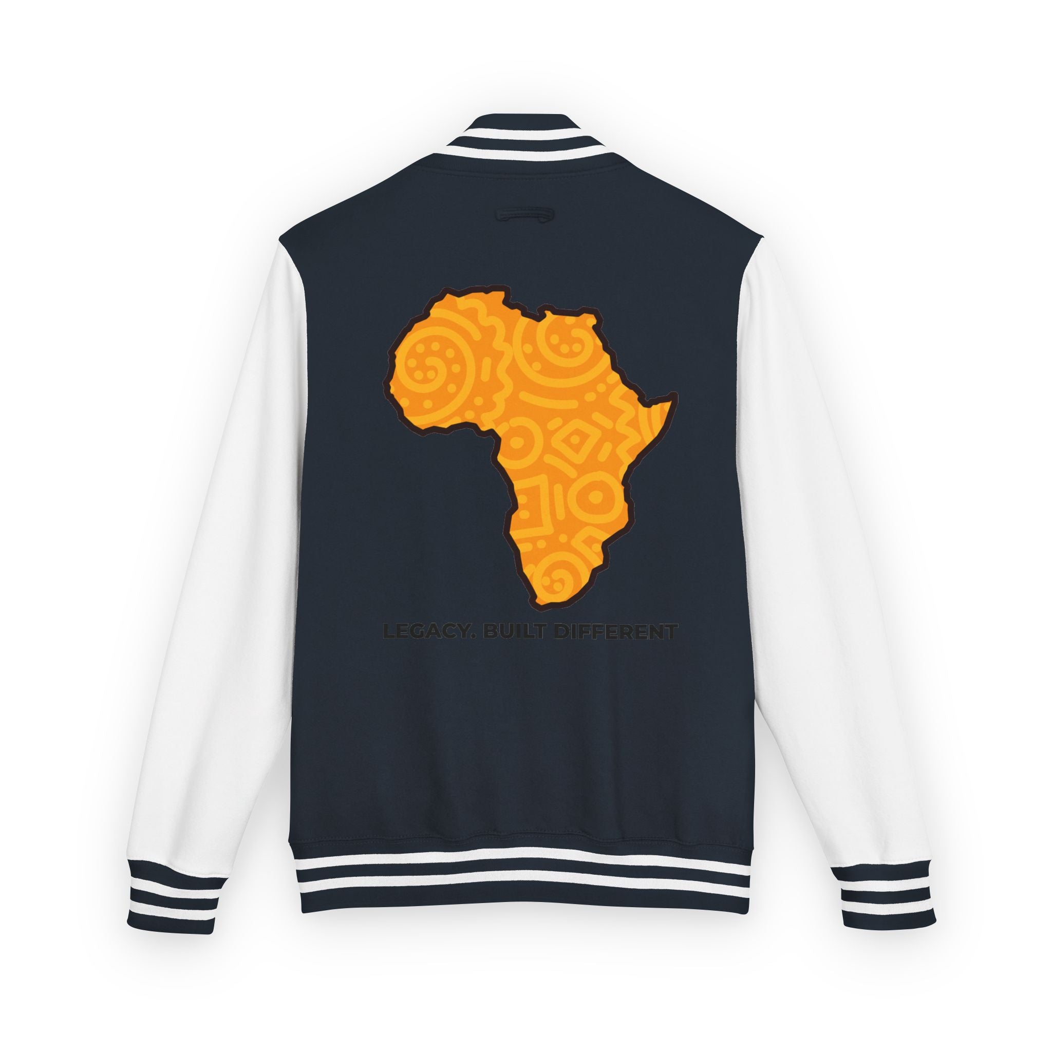 Africa Pattern Letterman Jacket — "Legacy. Built Different" Varsity Coat