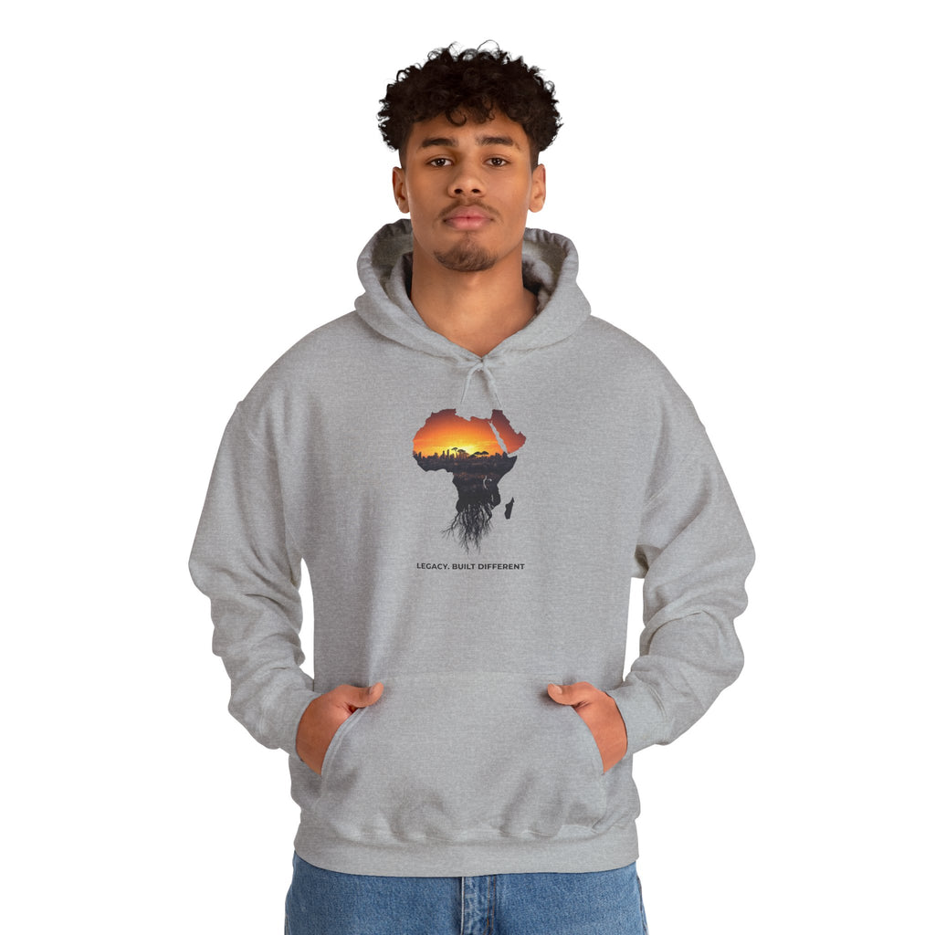 Africa Sunset Hoodie — "Legacy. Built Different." Graphic Pullover