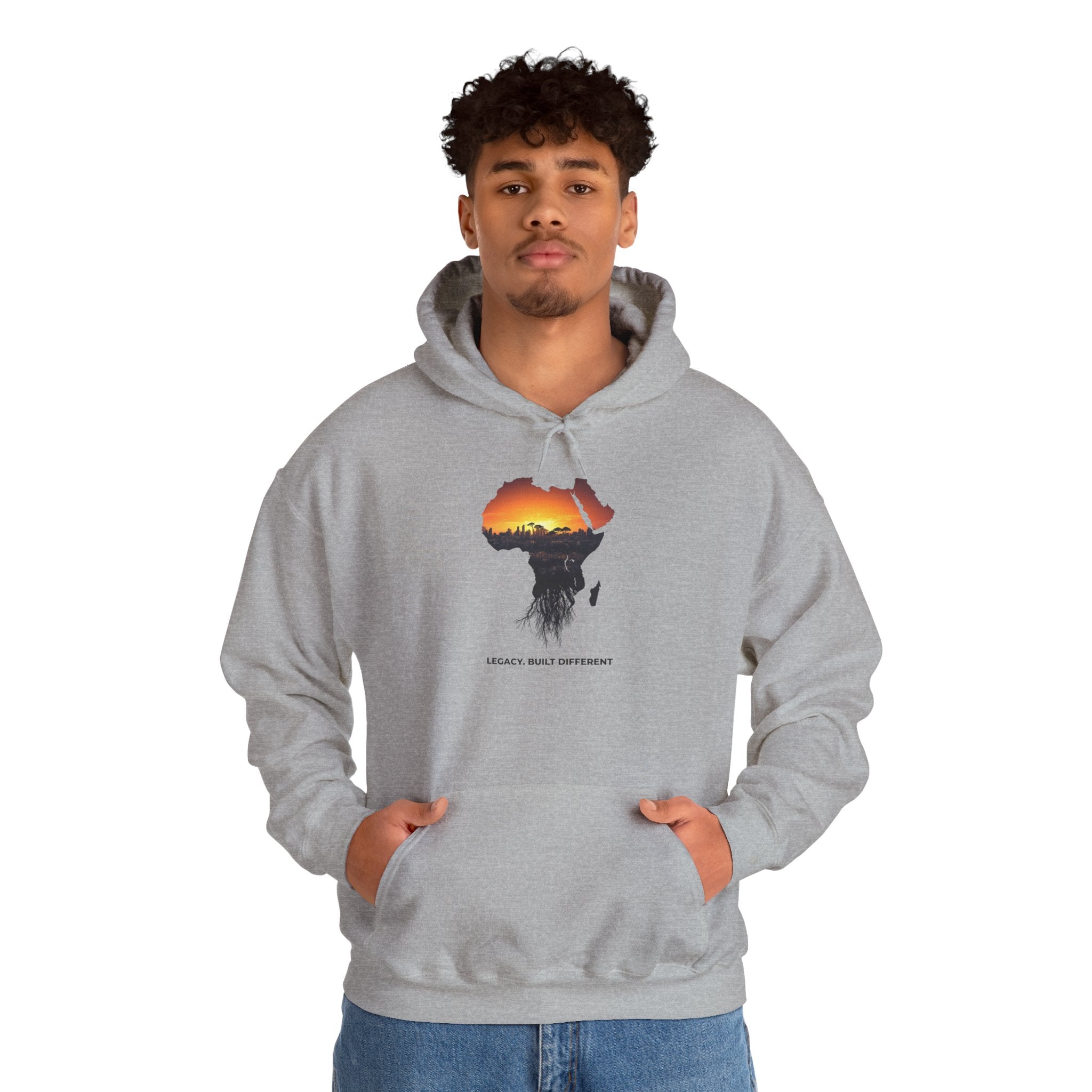Africa Sunset Hoodie — "Legacy. Built Different." Graphic Pullover