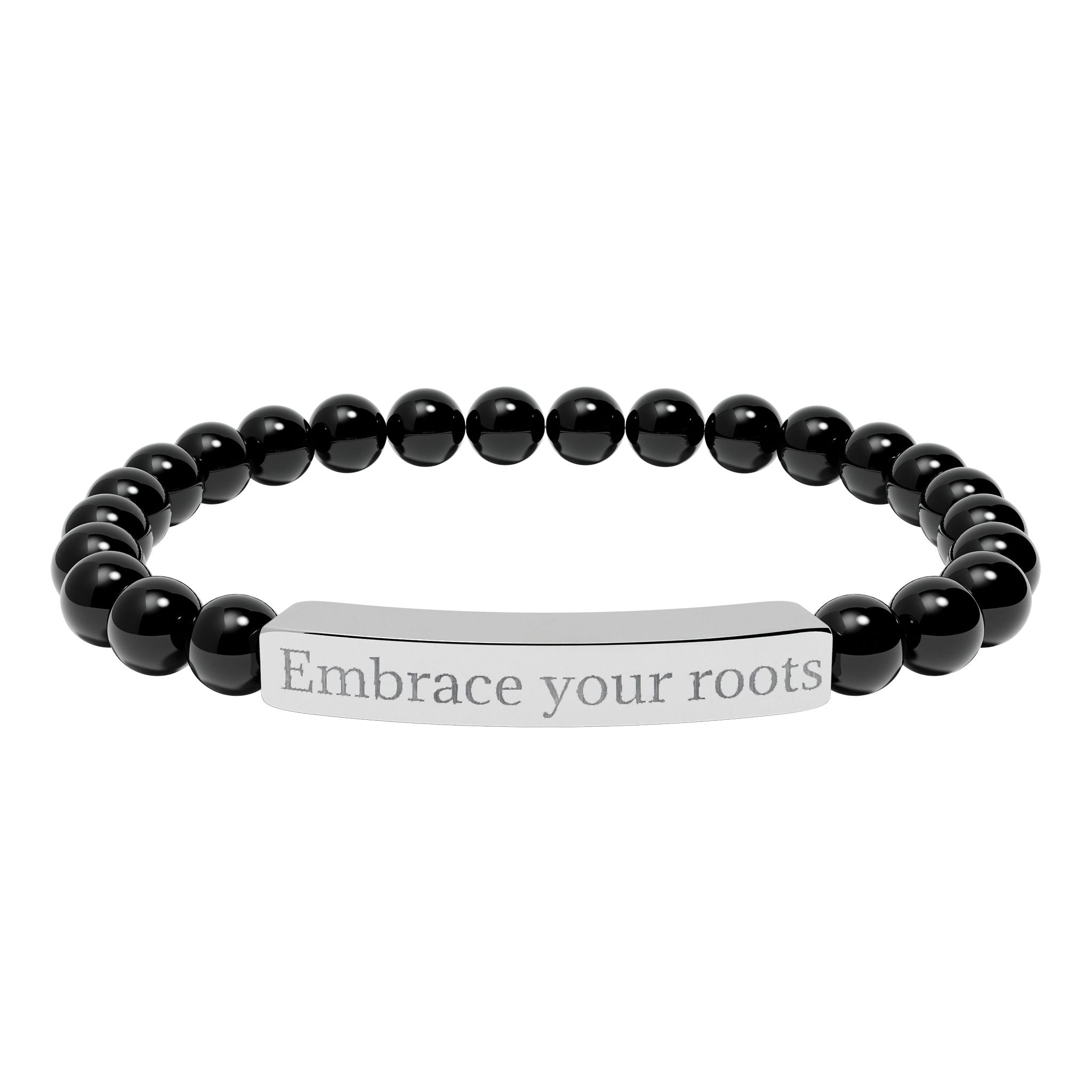 Engraved Natural Stone Stretch Bracelet — 'Embrace Your Roots' Beaded Bar Bracelet