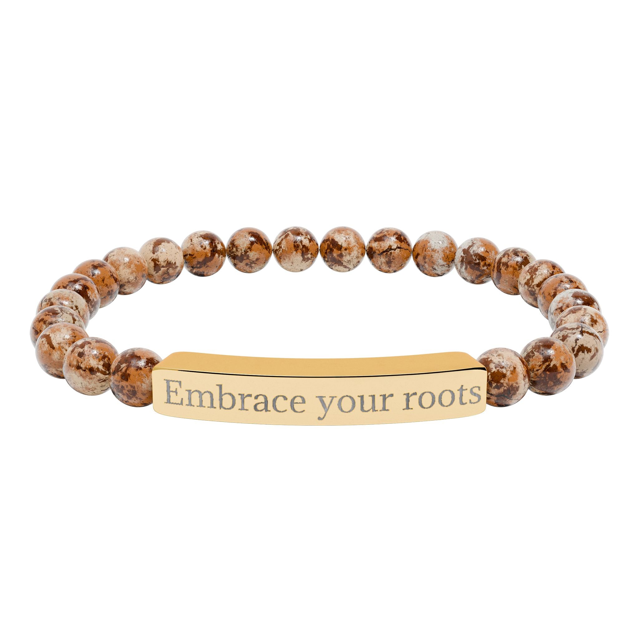 Engraved Natural Stone Stretch Bracelet — 'Embrace Your Roots' Beaded Bar Bracelet