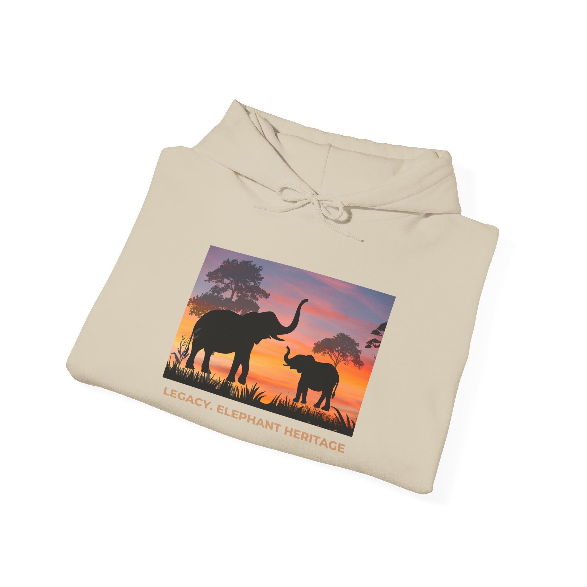 Elephant Heritage Hoodie — Sunset Silhouette "Legacy. Elephant Heritage"