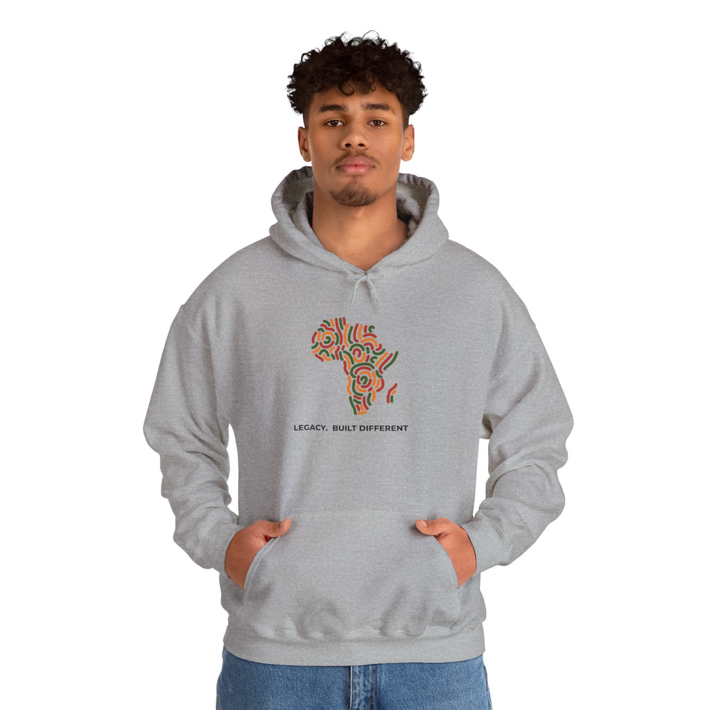 Africa Pattern Hoodie — "Legacy: Built Different" Graphic Sweatshirt