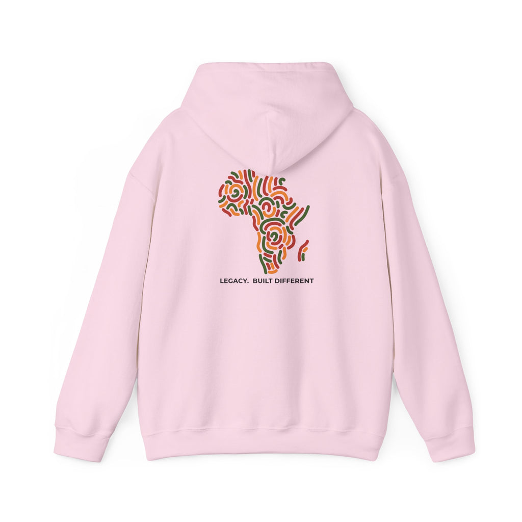 Africa Pattern Hoodie — "Legacy: Built Different" Graphic Sweatshirt