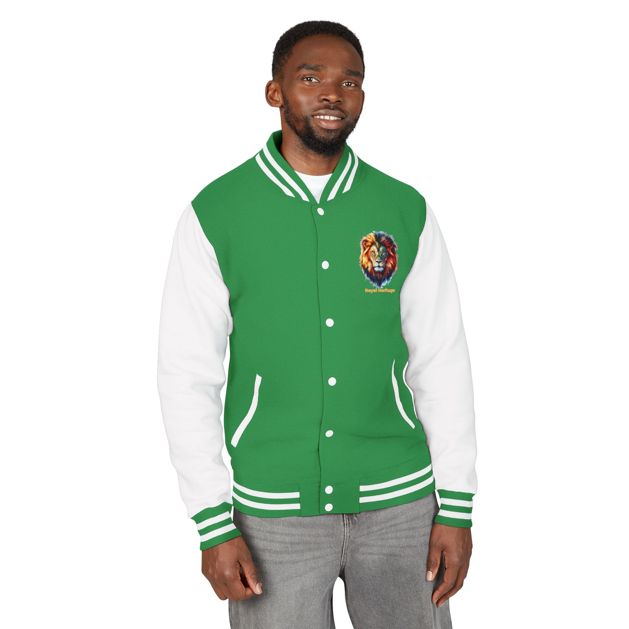 Lion Graphic Letterman Jacket — "Royal Heritage" Varsity Jacket