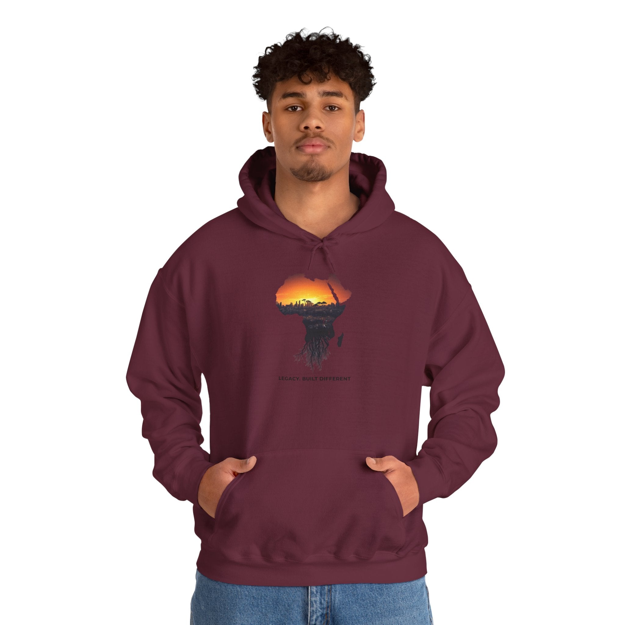 Africa Sunset Hoodie — "Legacy. Built Different." Graphic Pullover