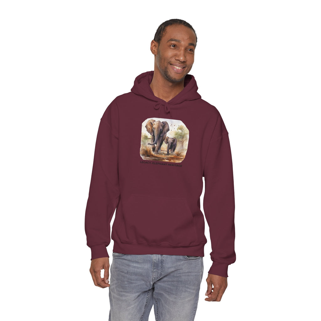 Elephant Heritage Hoodie — Wildlife Mom & Calf Graphic Sweatshirt