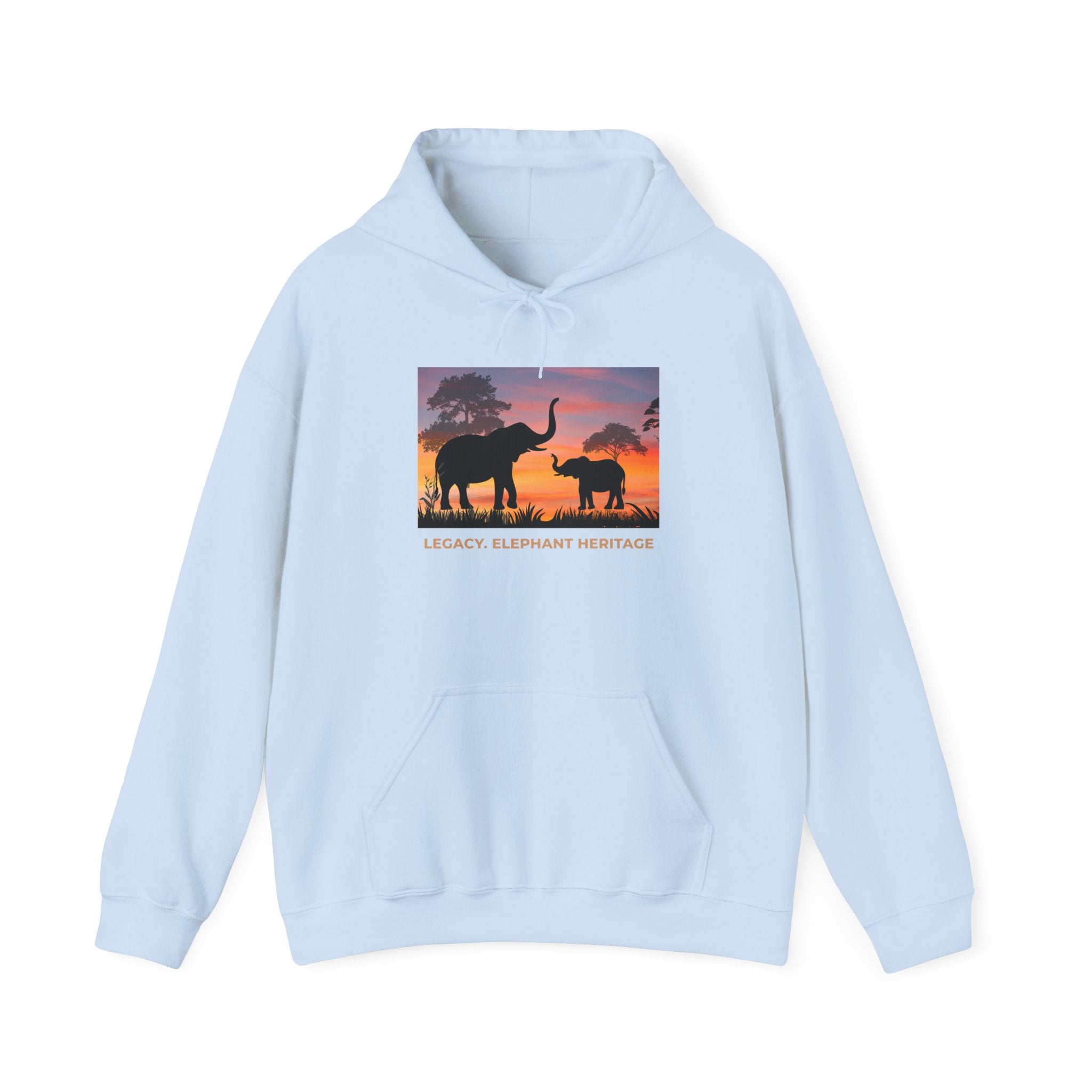 Elephant Heritage Hoodie — Sunset Silhouette "Legacy. Elephant Heritage"