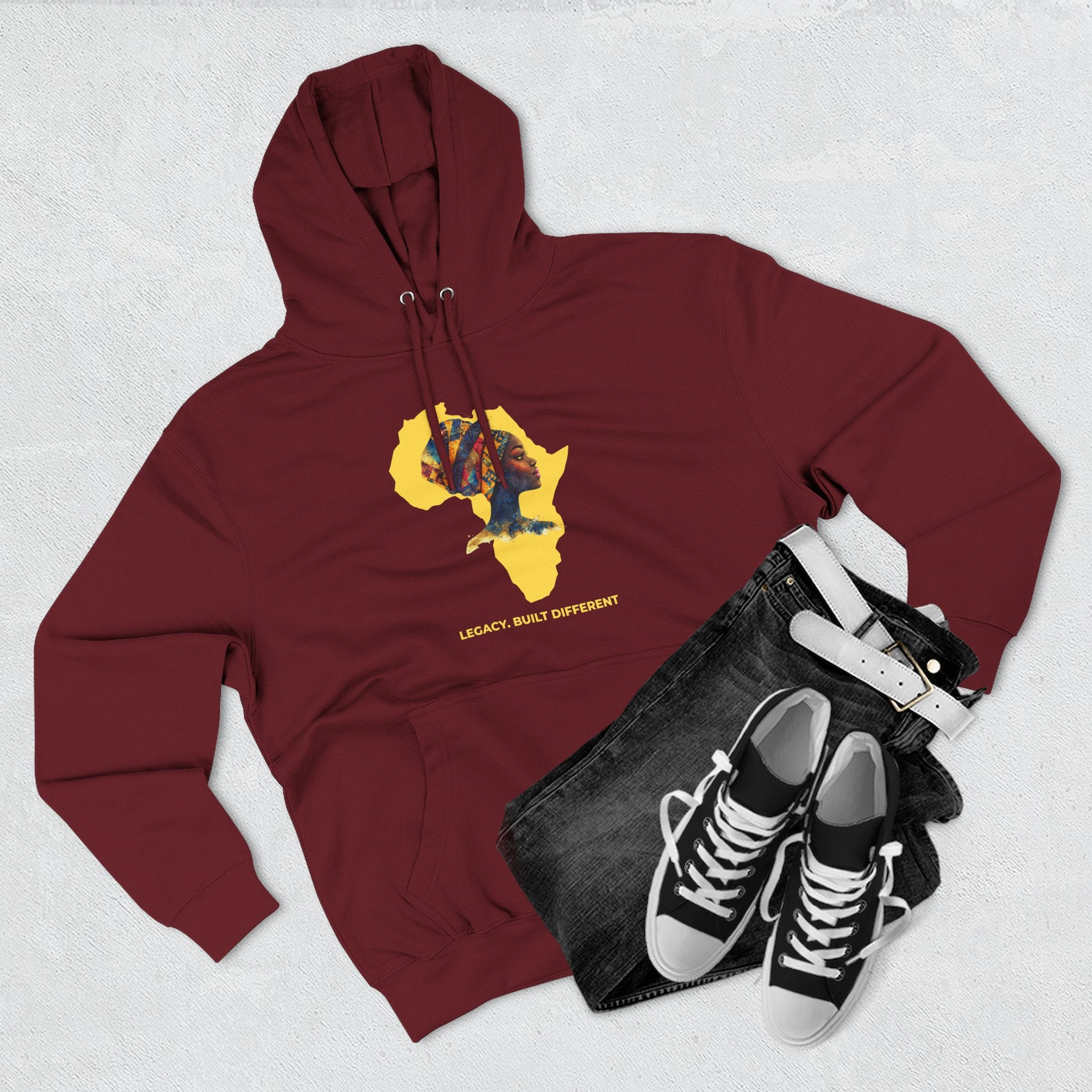Hoodie — African Profile Art on Yellow Africa Silhouette (Legacy, Beauty, Empowerment)