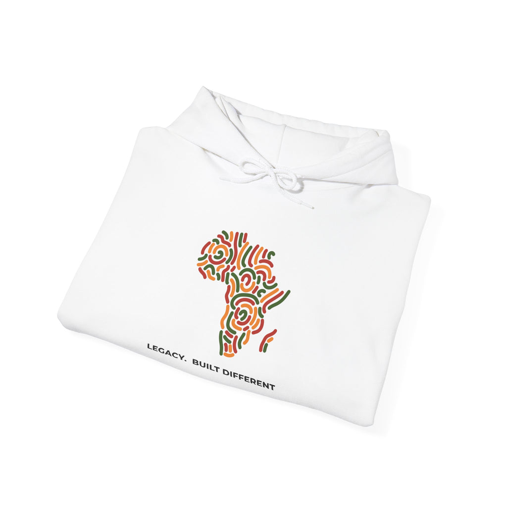Africa Pattern Hoodie — "Legacy: Built Different" Graphic Sweatshirt