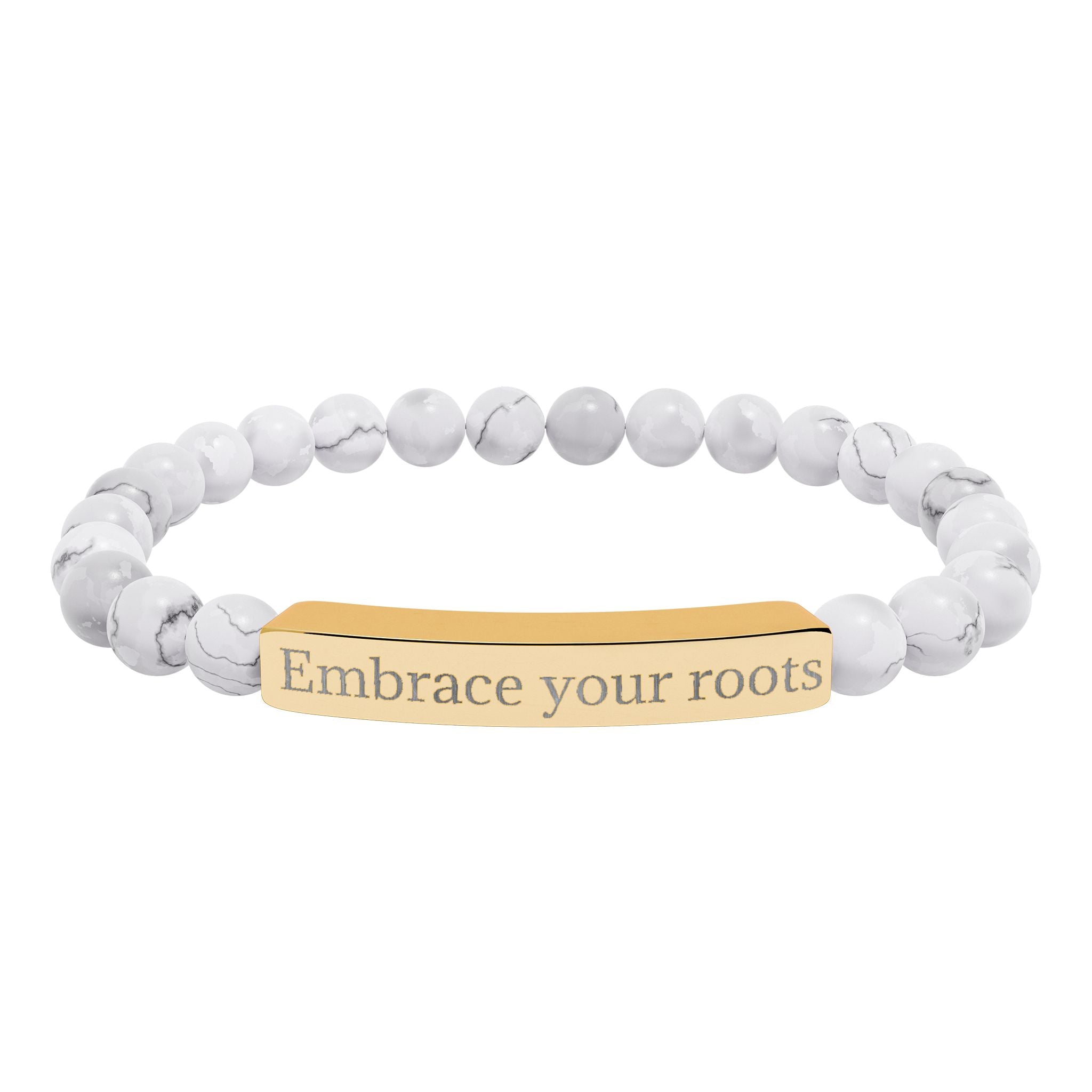 Engraved Natural Stone Stretch Bracelet — 'Embrace Your Roots' Beaded Bar Bracelet