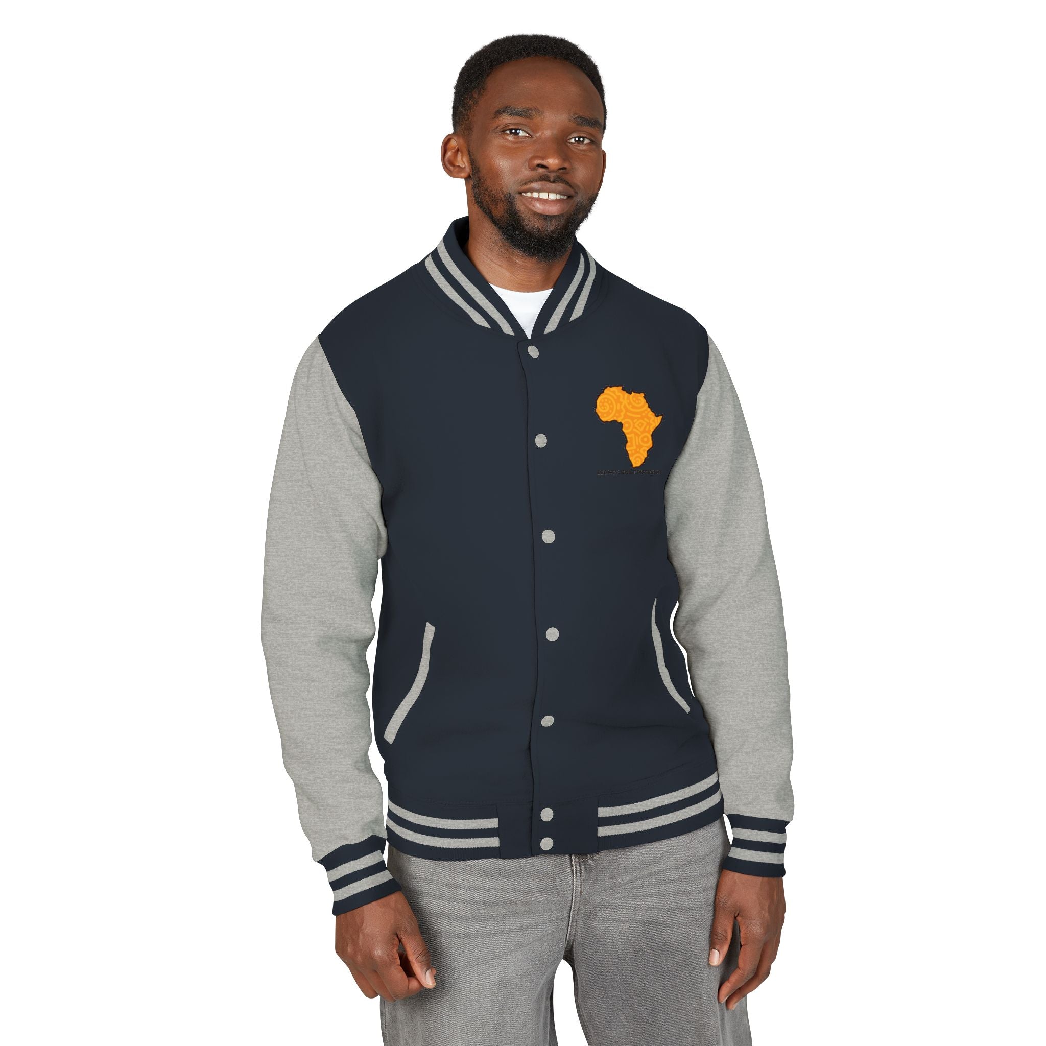 Africa Pattern Letterman Jacket — "Legacy. Built Different" Varsity Coat