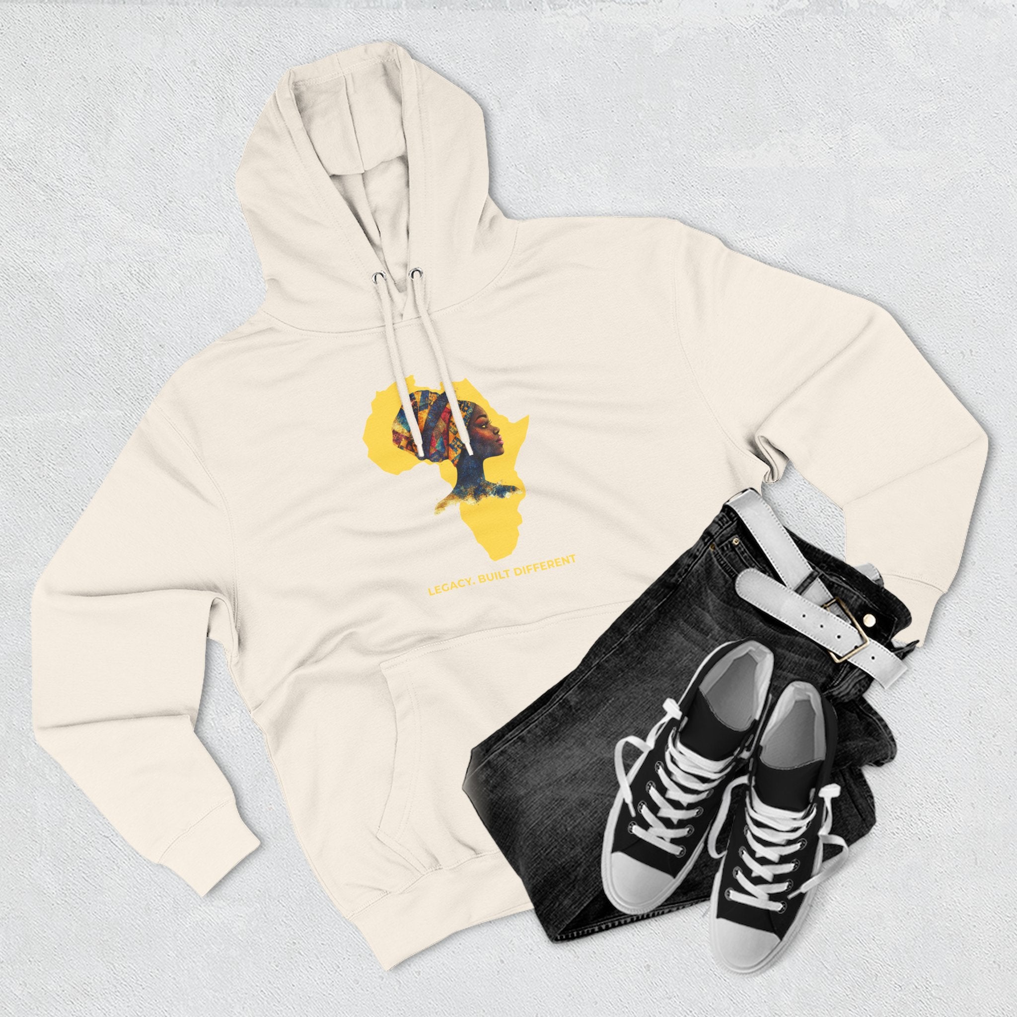 Hoodie — African Profile Art on Yellow Africa Silhouette (Legacy, Beauty, Empowerment)