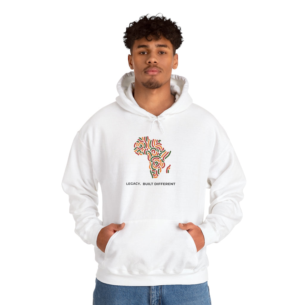 Africa Pattern Hoodie — "Legacy: Built Different" Graphic Sweatshirt
