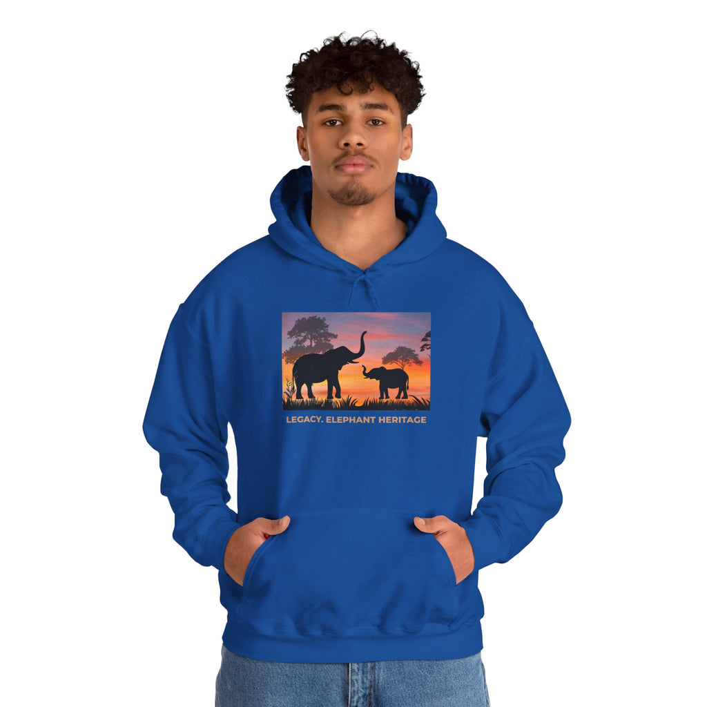 Elephant Heritage Hoodie — Sunset Silhouette "Legacy. Elephant Heritage"