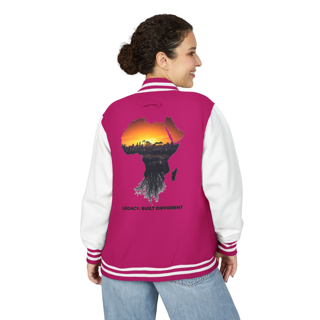 Letterman Jacket — Africa Sunset Map Design ("Legacy. Built Different.")