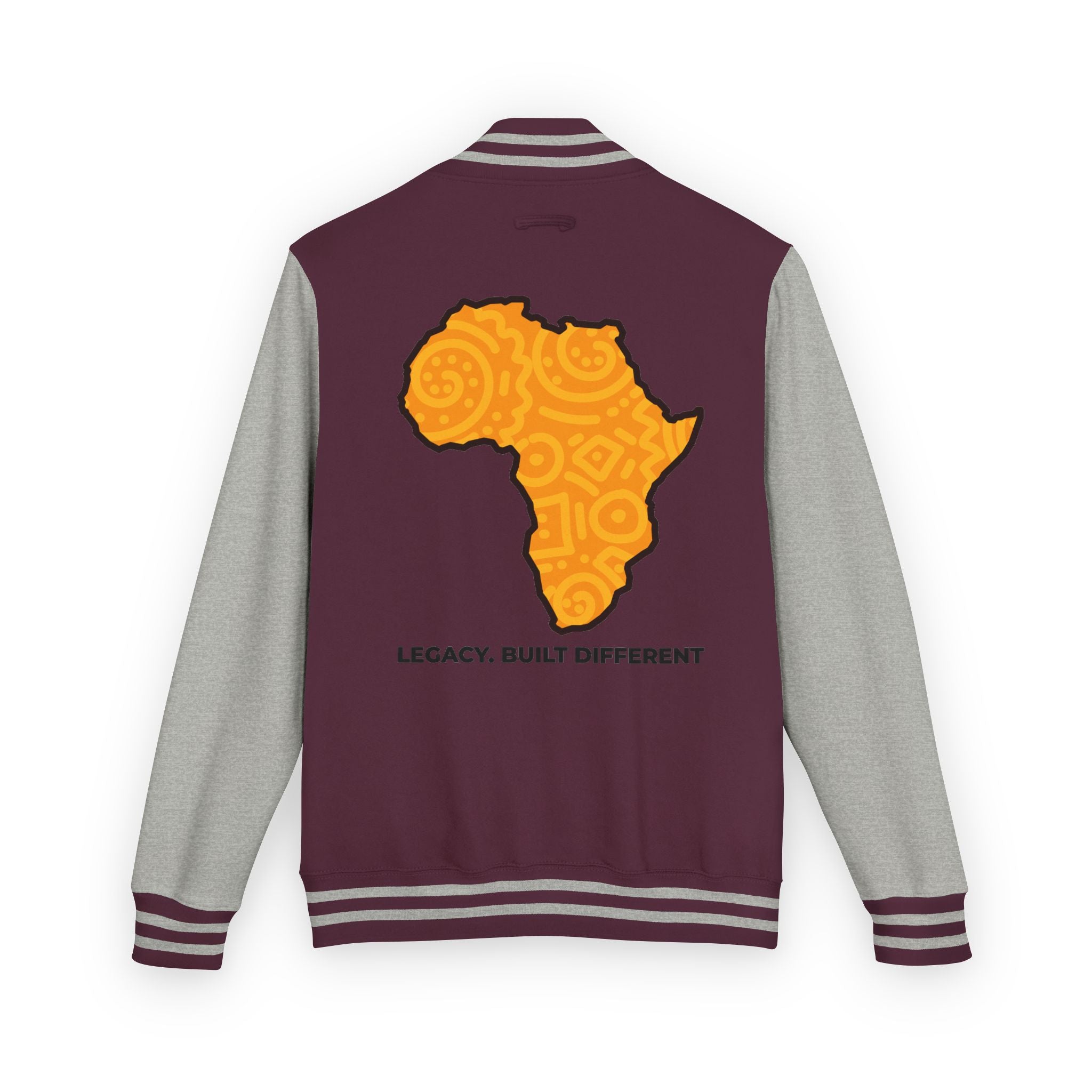 Africa Pattern Letterman Jacket — "Legacy. Built Different" Varsity Coat