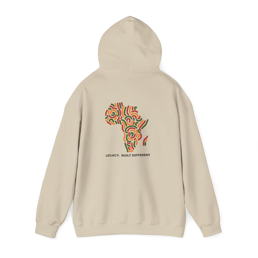 Africa Pattern Hoodie — "Legacy: Built Different" Graphic Sweatshirt