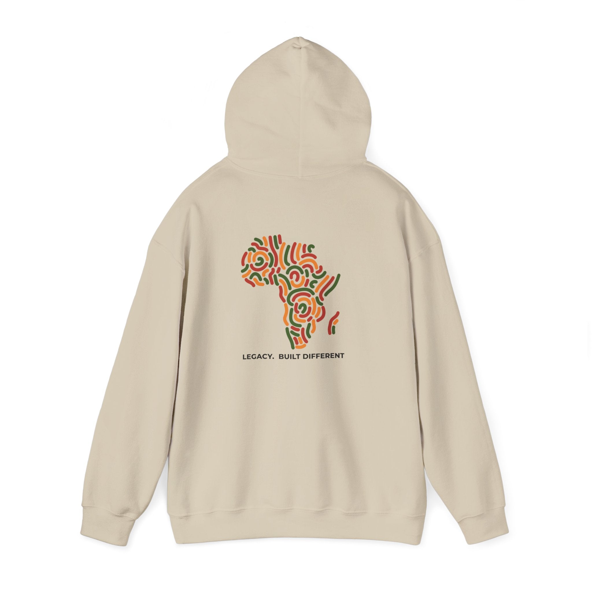 Africa Pattern Hoodie — "Legacy: Built Different" Graphic Sweatshirt