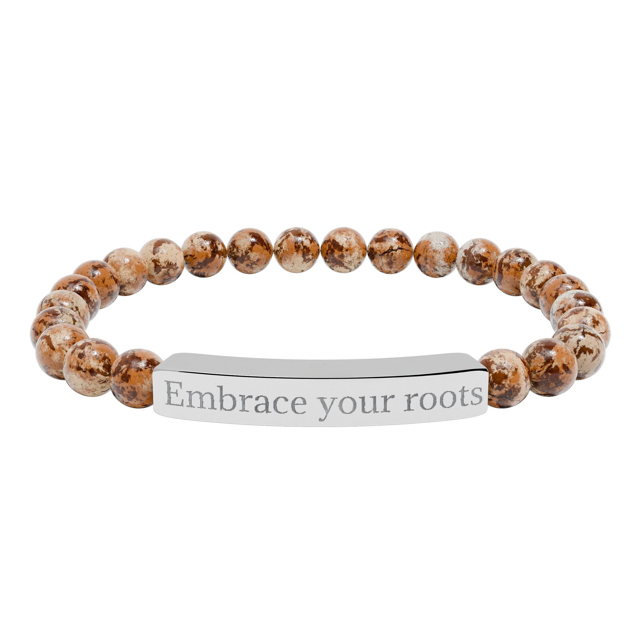 Engraved Natural Stone Stretch Bracelet — 'Embrace Your Roots' Beaded Bar Bracelet
