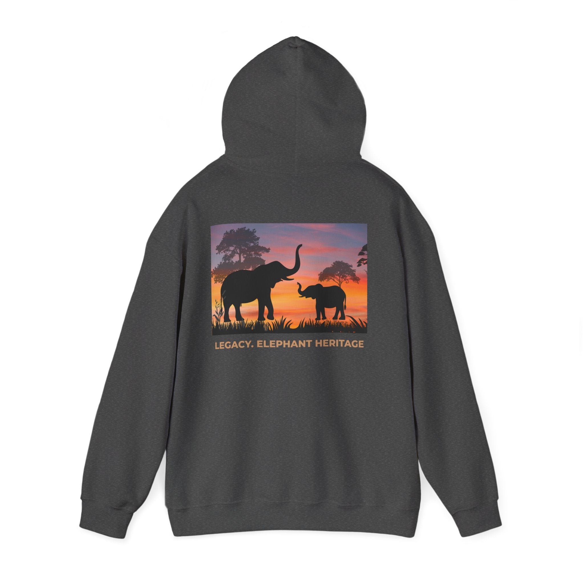 Elephant Heritage Hoodie — Sunset Silhouette "Legacy. Elephant Heritage"
