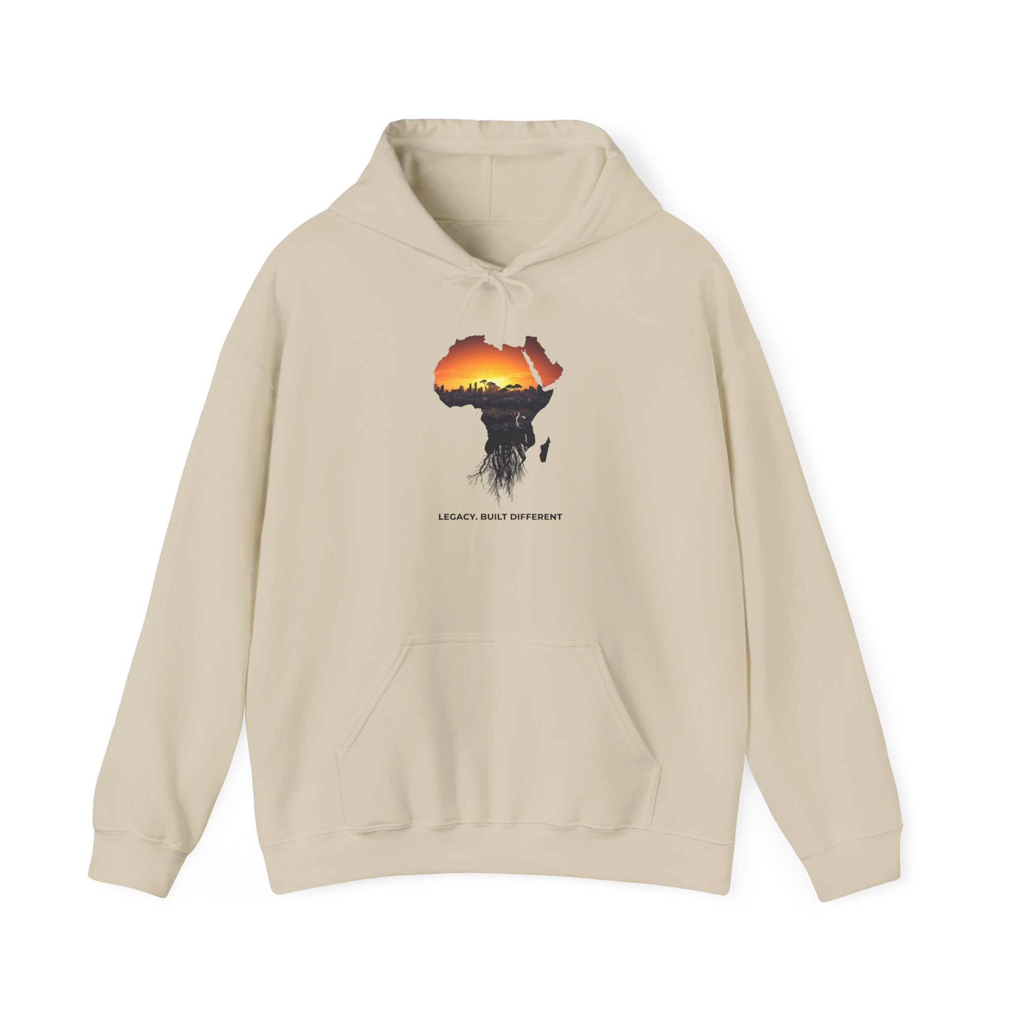 Africa Sunset Hoodie — "Legacy. Built Different." Graphic Pullover