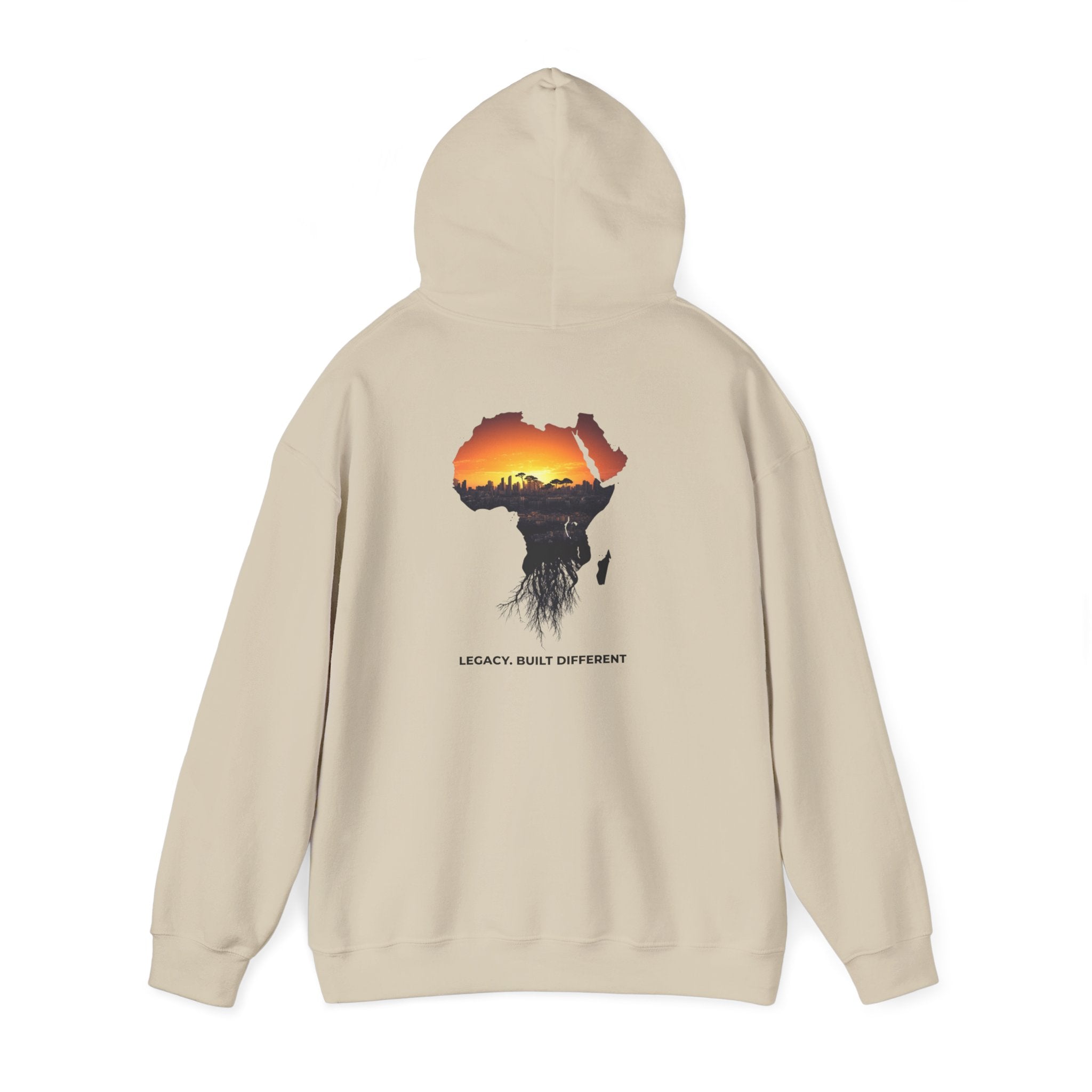 Africa Sunset Hoodie — "Legacy. Built Different." Graphic Pullover