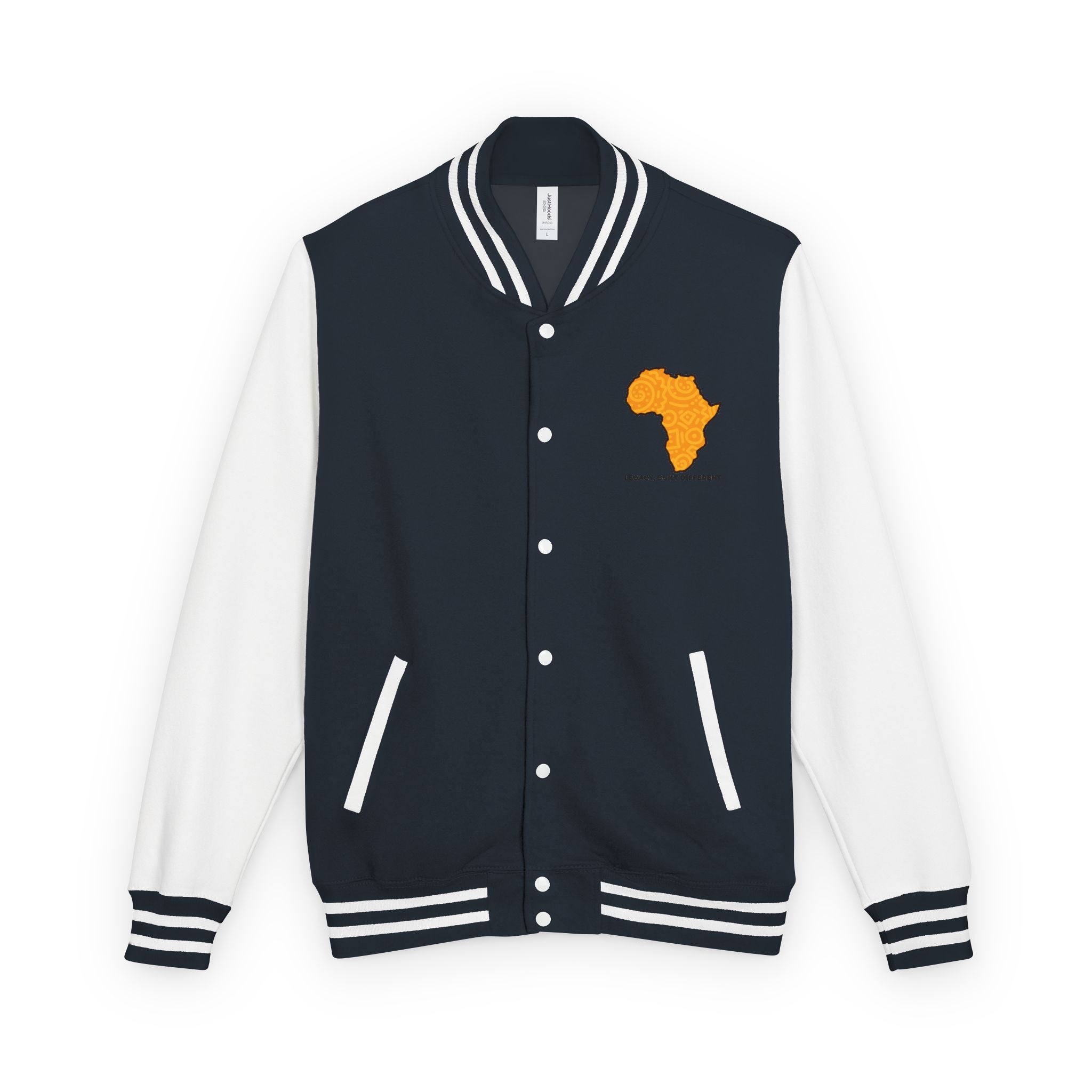 Africa Pattern Letterman Jacket — "Legacy. Built Different" Varsity Coat