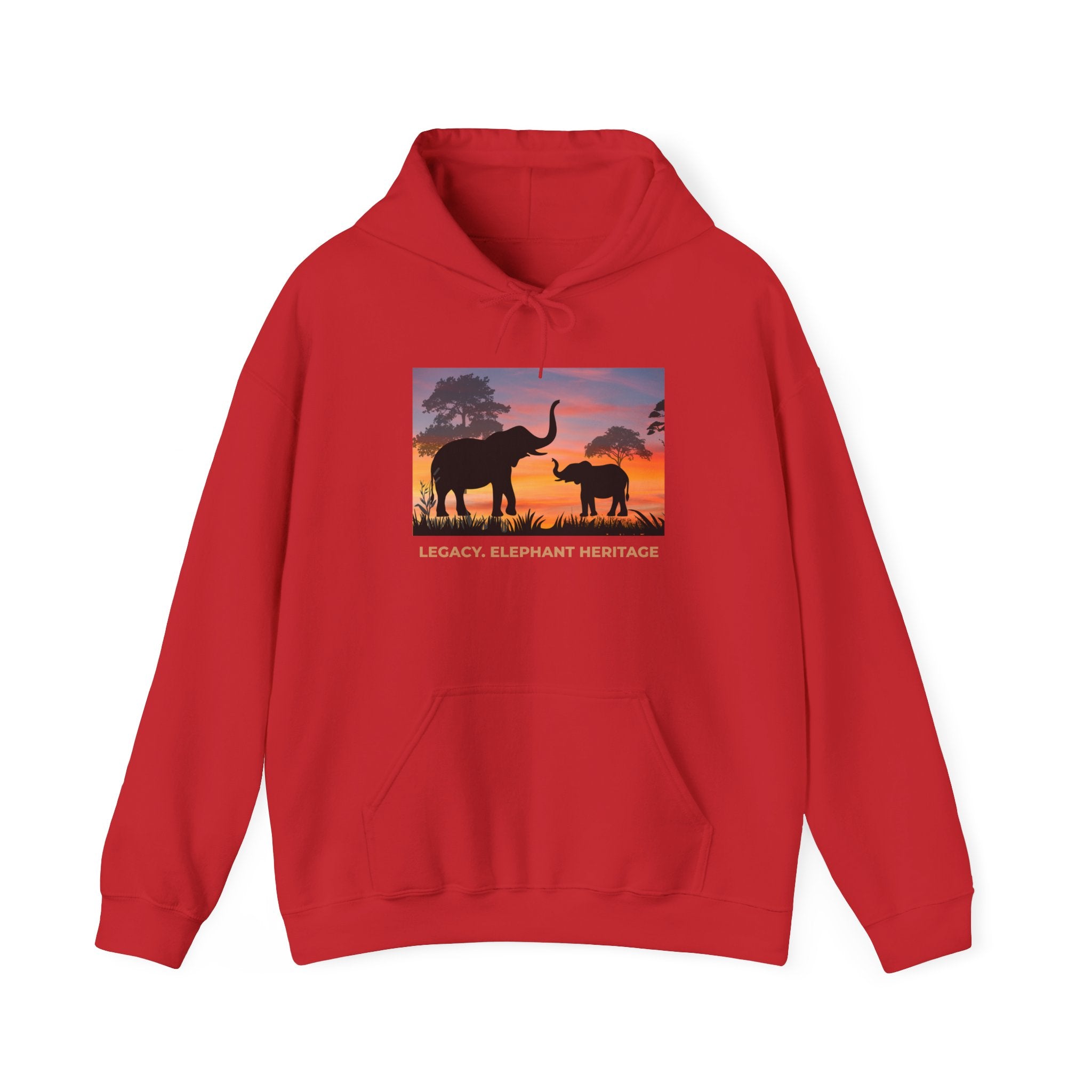 Elephant Sunset Hoodie — "Legacy, Elephant Heritage" Graphic Sweatshirt