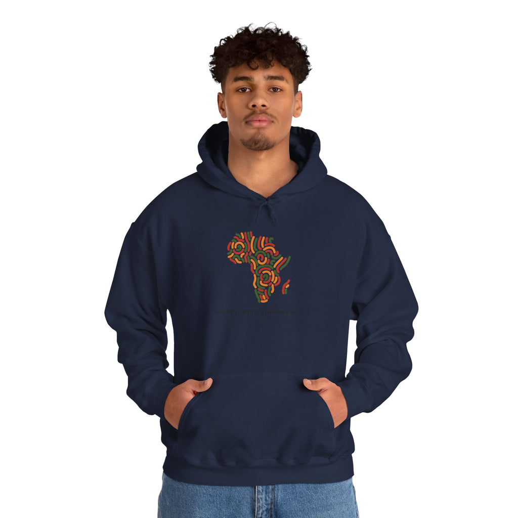 Africa Pattern Hoodie — "Legacy: Built Different" Graphic Sweatshirt