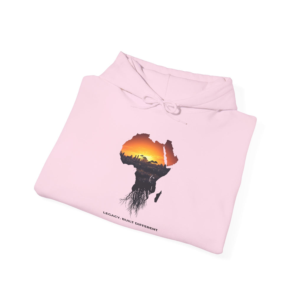 Africa Sunset Hoodie — "Legacy. Built Different." Graphic Pullover