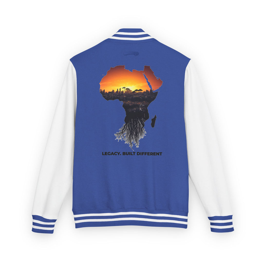 Letterman Jacket — Africa Sunset Map Design ("Legacy. Built Different.")