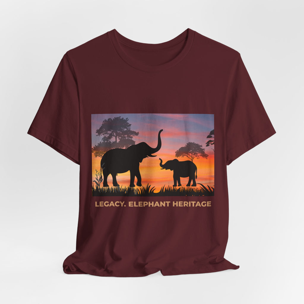 Elephant Sunset Tee — "Legacy, Elephant Heritage" Graphic T-Shirt
