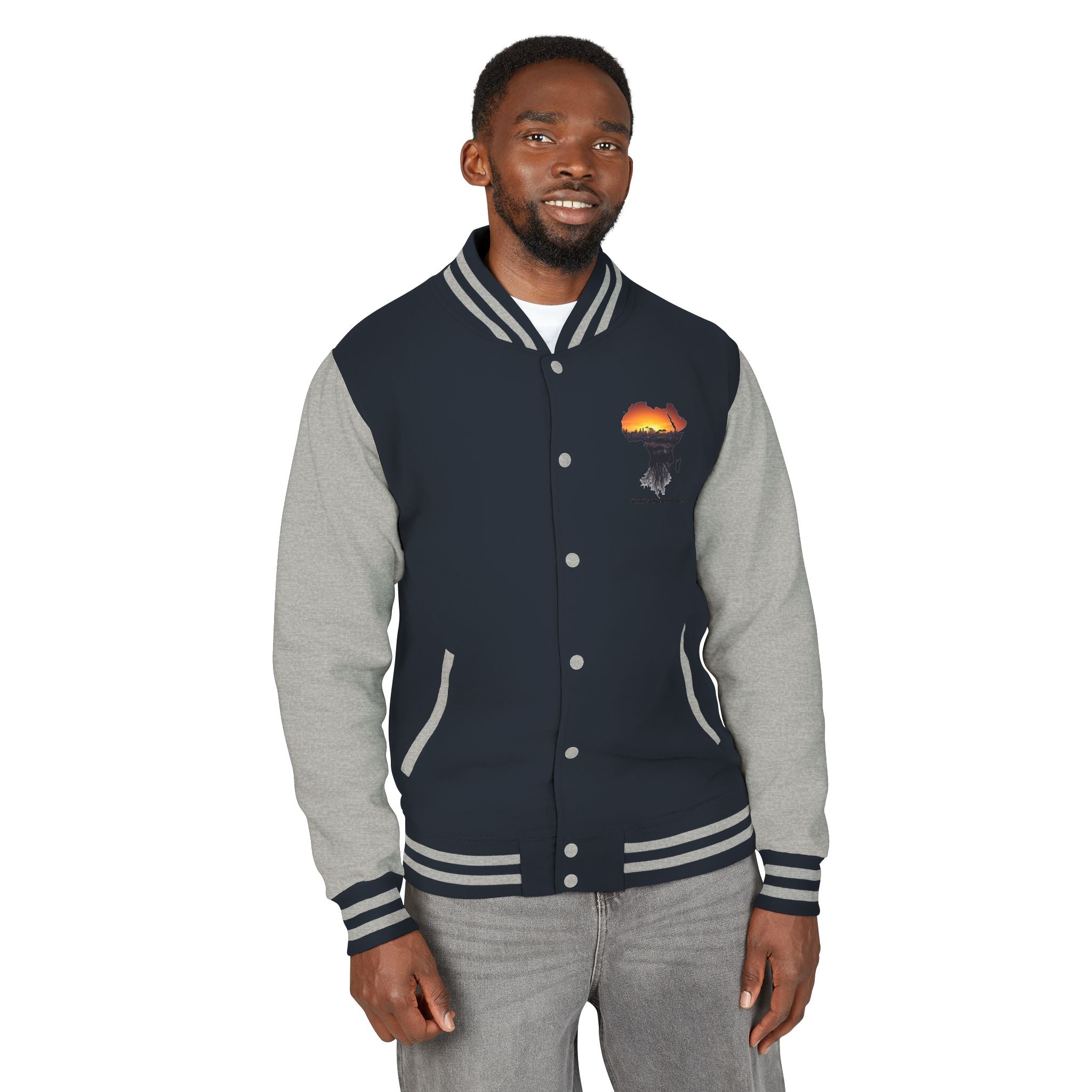 Letterman Jacket — Africa Sunset Map Design ("Legacy. Built Different.")