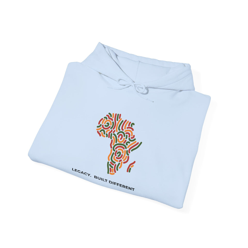 Africa Pattern Hoodie — "Legacy: Built Different" Graphic Sweatshirt