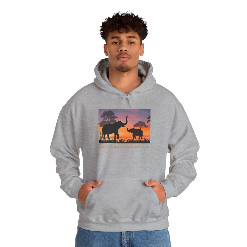 Elephant Heritage Hoodie — Sunset Silhouette "Legacy. Elephant Heritage"