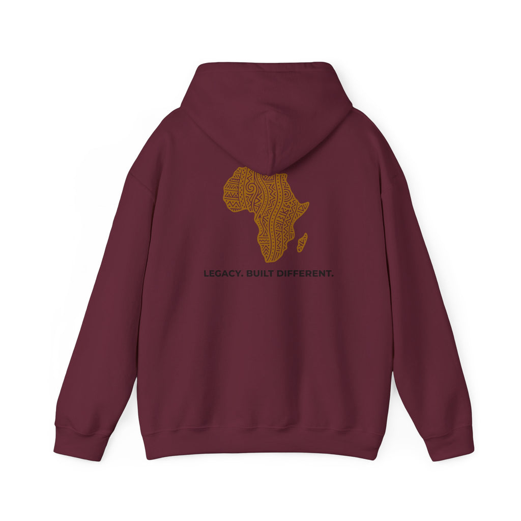 Africa Map Hoodie — 'Legacy. Built Different.' Cultural Pattern Pullover