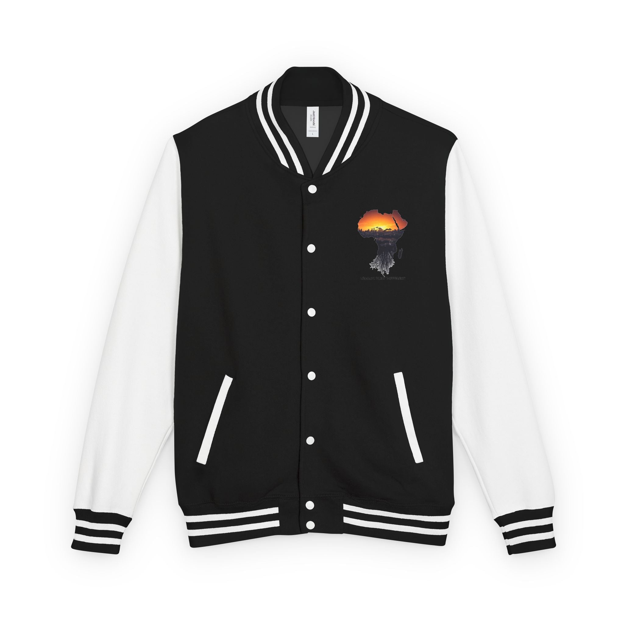 Letterman Jacket — Africa Sunset Map Design ("Legacy. Built Different.")