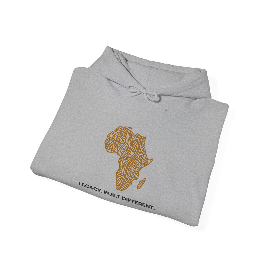 Africa Map Hoodie — 'Legacy. Built Different.' Cultural Pattern Pullover