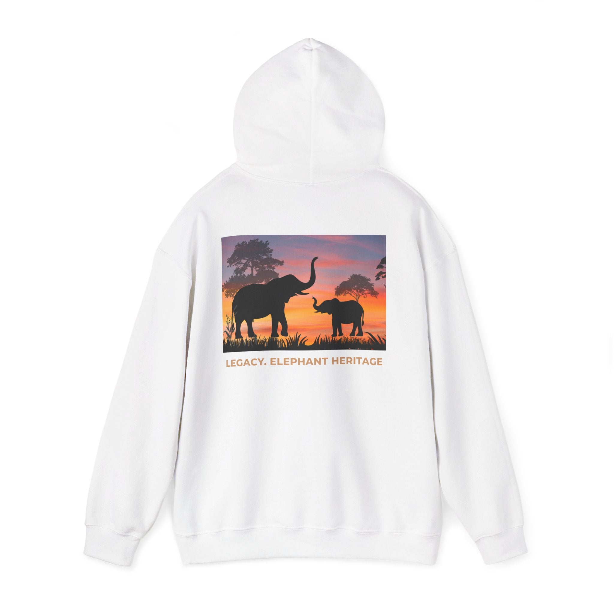 Elephant Heritage Hoodie — Sunset Silhouette "Legacy. Elephant Heritage"