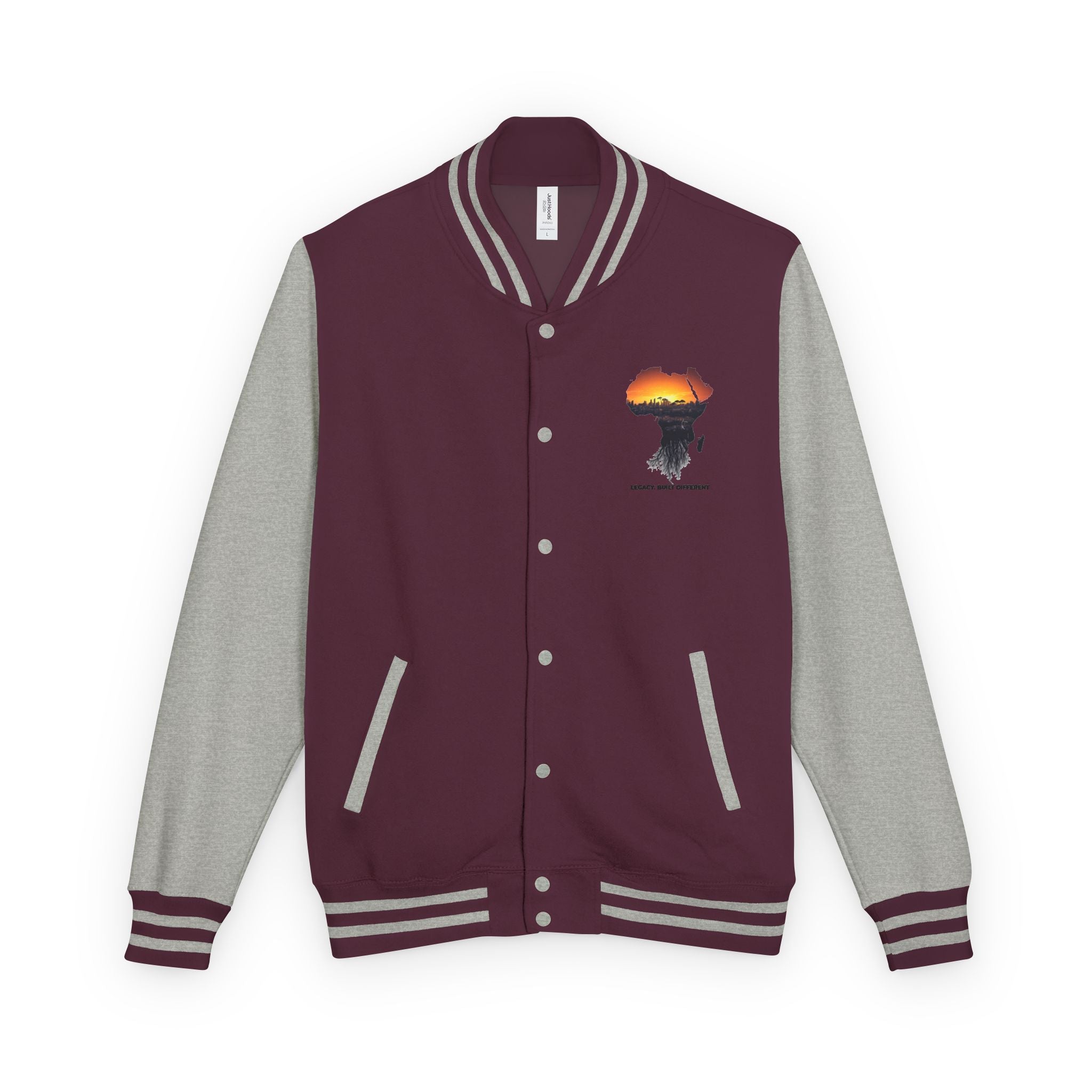 Letterman Jacket — Africa Sunset Map Design ("Legacy. Built Different.")