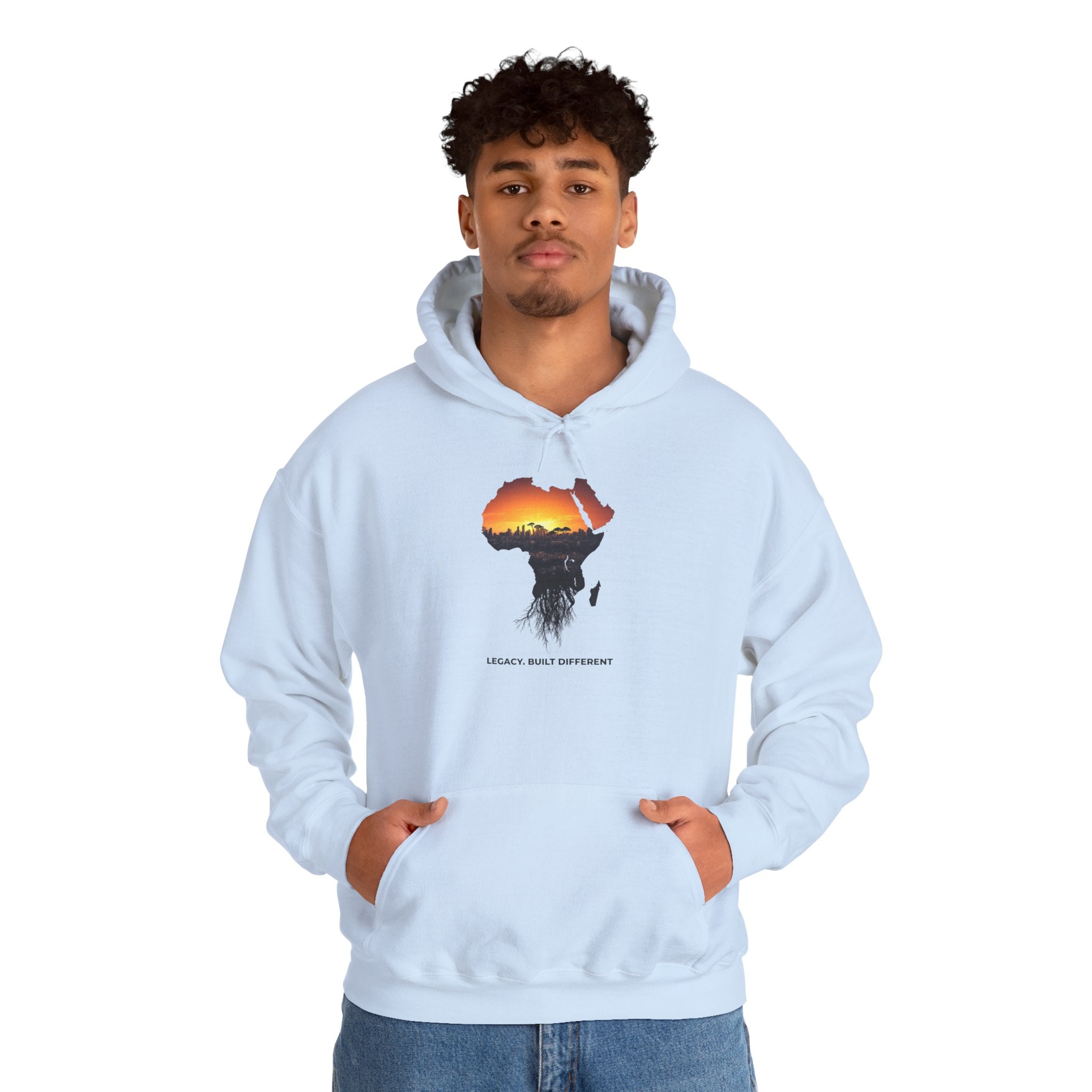 Africa Sunset Hoodie — "Legacy. Built Different." Graphic Pullover