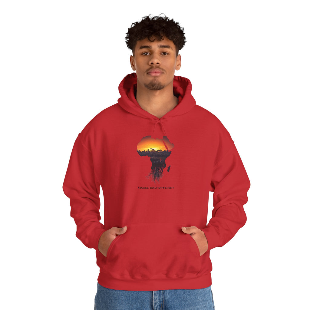 Africa Sunset Hoodie — "Legacy. Built Different." Graphic Pullover